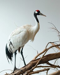 Fototapeta premium The Siberian Crane standing on wood branches AI Generative