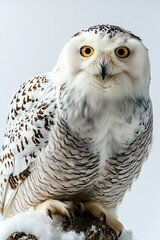 Portrait macro Snowy Owl isolated on white AI Generative
