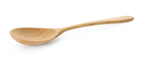 One empty wooden spoon isolated on white