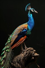 Peacock open the tail standing on small root AI Generative