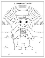 Sain Patrick's Day Celebration with cute rabbit coloring page for kids