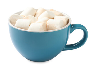 Tasty hot chocolate with marshmallows isolated on white