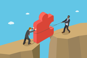 3D Isometric Flat Vector Illustration of Problem Solution , Teamwork and Overcoming Difficulties