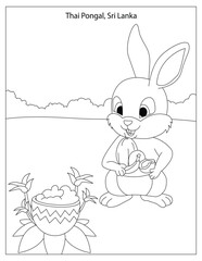 Thai Pongal Holiday Celebration in Sri Lanka with cute rabbit coloring page for kids