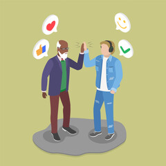 3D Isometric Flat Vector Illustration of Cross-Generation Friendship, Grandfather and grandson