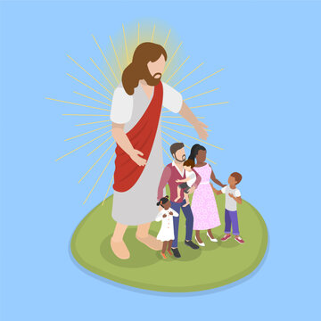 3D Isometric Flat Vector Illustration of Jesus Shareing Love, Christianity