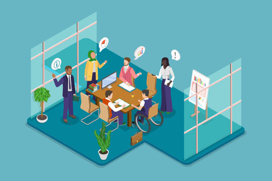 3D Isometric Flat Vector Illustration of Diversity And Inclusion In Workplace, Employee Protection