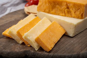 British cheeses collection, Scottish coloured and English matured cheddar cheeses
