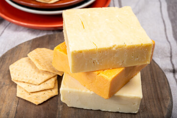 British cheeses collection, Scottish coloured and English matured cheddar cheeses