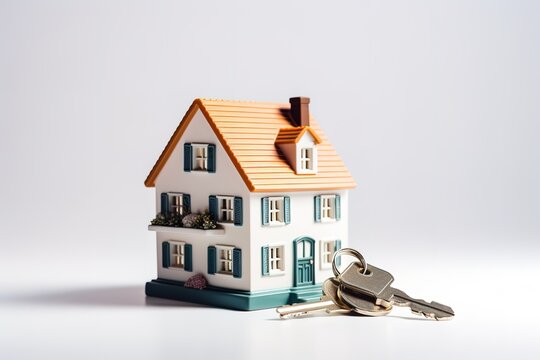 Miniature house with key next to it. generative AI