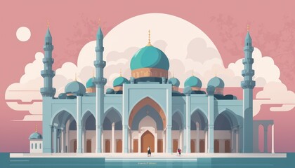 illustration of an Mosque design, set of icons for design mosque, mosque Islamic Ramadhan, elements mosque muslim	
