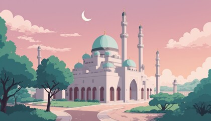 illustration of an Mosque design, set of icons for design mosque, mosque Islamic Ramadhan, elements mosque muslim	
