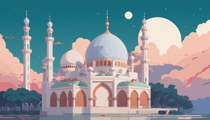 illustration of an Mosque design, set of icons for design mosque, mosque Islamic Ramadhan, elements mosque muslim	
