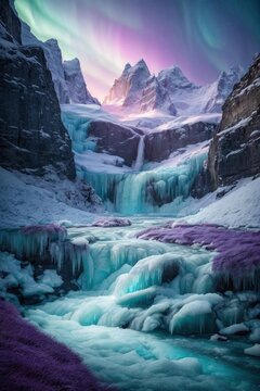 Frozen Waterfall Beneath the Aurora - Enchanting Winter Photography