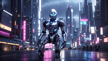 Fototapeta na wymiar A scene depicting a futuristic with towering robots