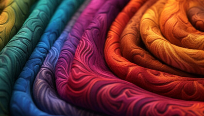 Multi colored textile pattern, close up Silk material, vibrant colors clothing design generated by AI
