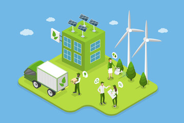 3D Isometric Flat Vector Illustration of Sustainable And Ecological Company, Zero Waste Eco Approach