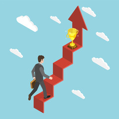 3D Isometric Flat Vector Illustration of Stairs to Business Success, Reaching a Goal