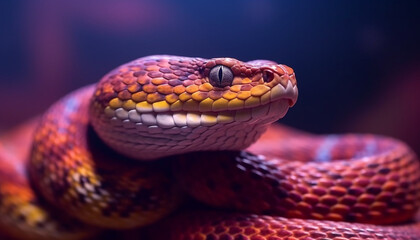 Fototapeta premium Snake slithers through nature, its venomous eyes focused on prey generated by AI