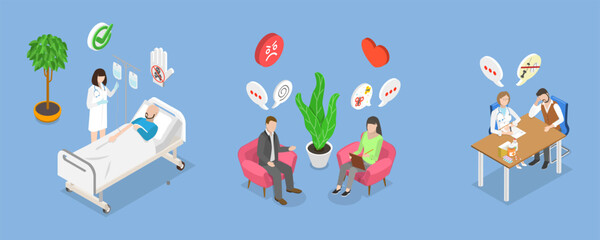 3D Isometric Flat Vector Illustration of Drug Or Alcohol Addiction, Life-threatening Condition