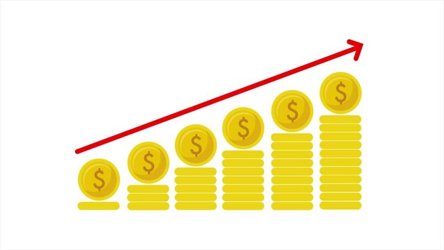 Dollar prices rise in financial statistics graph on white background, US Dollar price chart going Up, Graph with Arrow going Rising up 2D Animation