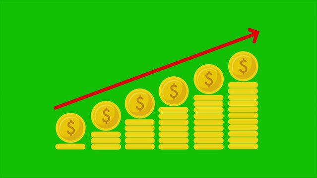 Dollar prices rise in financial statistics graph in stock market and inflation rate animation, US Dollar price chart going Up. 4k green screen animation, money increase