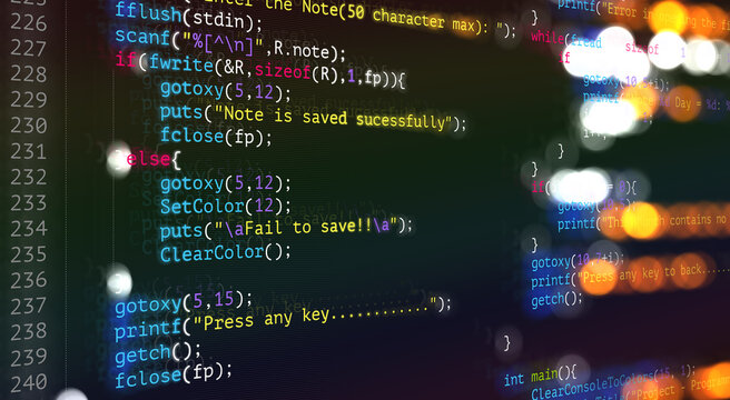 Abstract Modern tech of Programming code screen developer. C Programming Language of Computer script and Technology background of software.