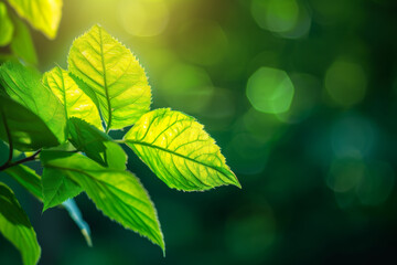 Green leaf on blurred greenery background.Beautiful leaf texture in sunlight.