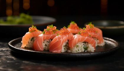 Freshness and cultures on a plate seafood, sashimi, nigiri, maki sushi generated by AI