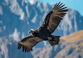 Large Bird Soaring Above Majestic Mountain Range