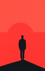 Solo entrepreneur businessman business person silhouette  on a bright bold red background - Screenprint style artwork