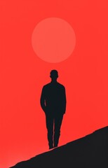 Solo entrepreneur businessman business person silhouette  on a bright bold red background - Screenprint style artwork