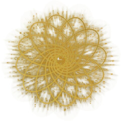 An abstract cut out transparent golden star burst design element.