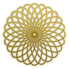 An abstract cut out transparent golden star burst design element.