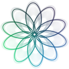 An abstract cut out transparent iridescent star burst design element.