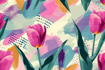 Abstract modern vivid floral motif for surface design.