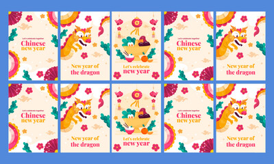 happy chinese new year 2024 vector social media stories flat design