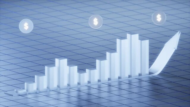 business blue chart market stock money currency insight 3d background with sign dollar blue color and arrow . 4k video illustration render . video looping