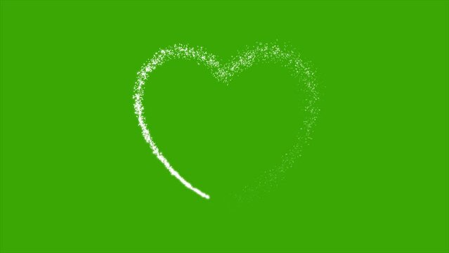 Magical white glitter particles swirling and forming heart shape on green screen