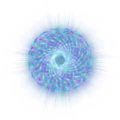 An abstract cut out transparent iridescent star burst design element.