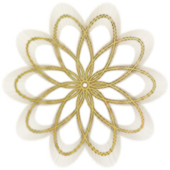 An abstract cut out transparent golden star burst design element.