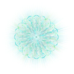 An abstract cut out transparent iridescent star burst design element.