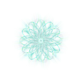 An abstract cut out transparent iridescent star burst design element.