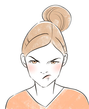 Clip art: resentful woman in pink shirt