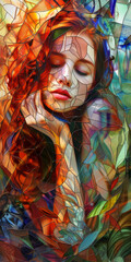 stained glass painting of a lady, generative AI