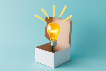 A light bulb floating in an open box