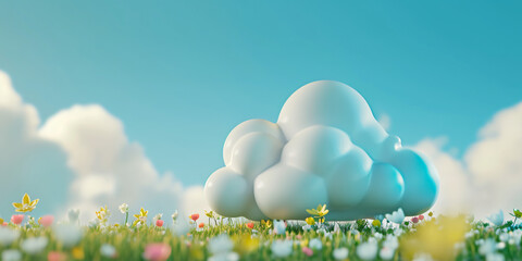 a little cartoon cloud in a meadow