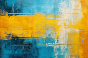 Grunge background material drawn with cool blue and yellow paint, Generative AI