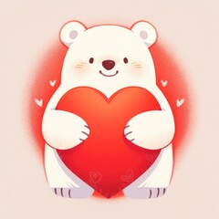 Cute polar bear holding heart. Love and romantic. Valentine&rsquo;s day concept. Funny cartoon character for card, banner, poster, sticker