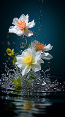  Colorful beauty butterfly water hibiscus red tropical frangipani flowers spa stones Beautiful pink water lily flower rose water splashed light emanating floating macro Photography Generative Ai